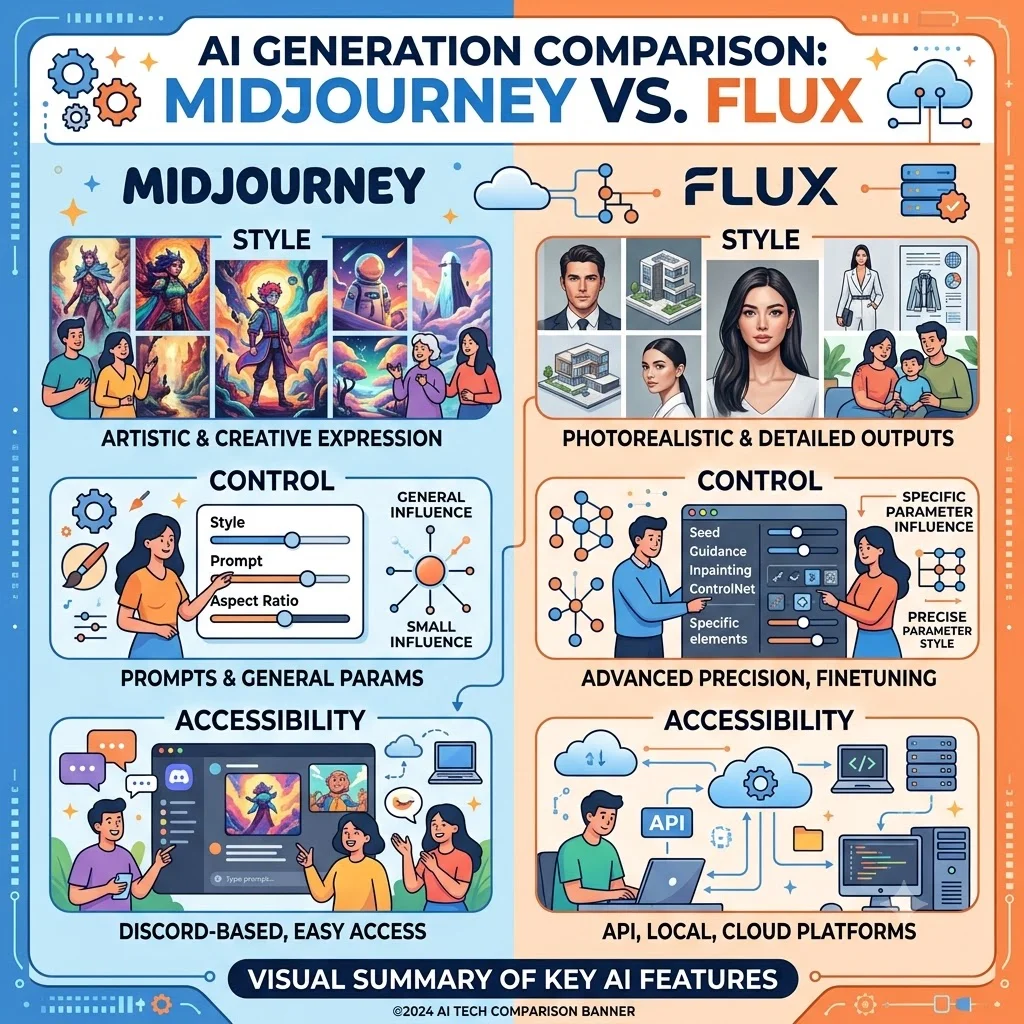 Comparison summary of Midjourney and Flux features